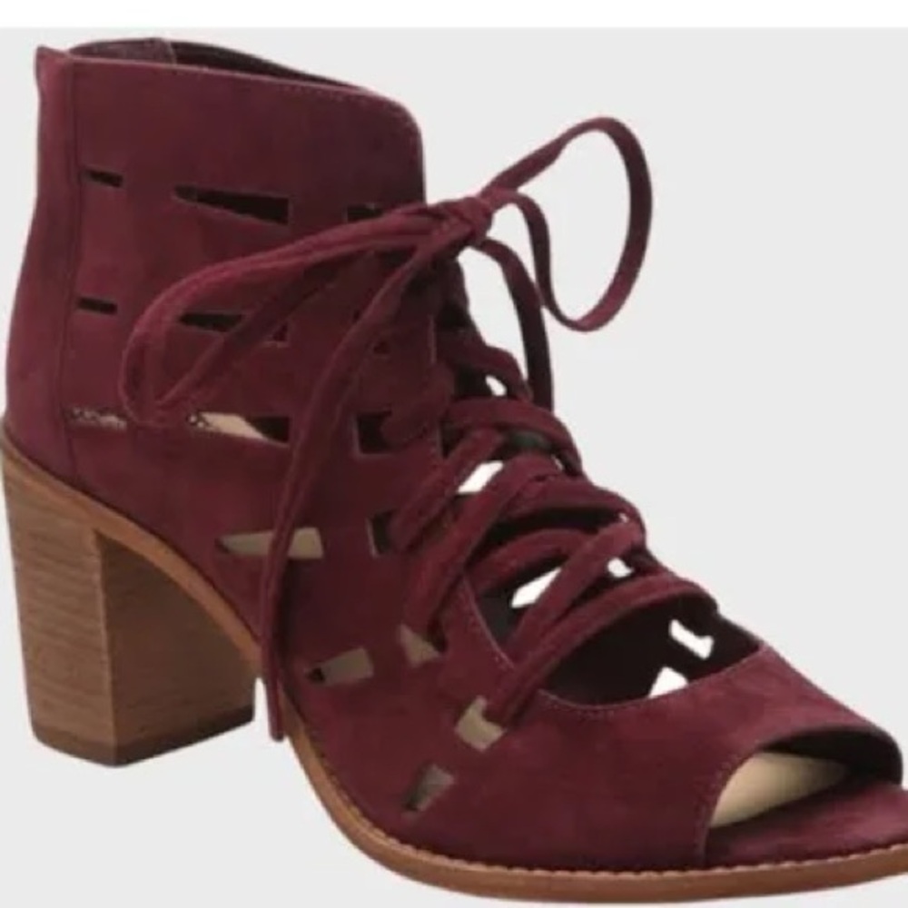 Vince Camuto Tressa lace up heeled sandal purple deep sugar plum suede